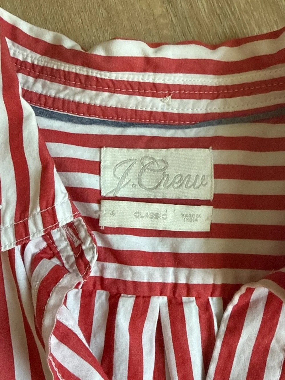 J. Crew Classic Cherry Red and White Vertical Stripe Button-Down Shirt 4 - Picture 2 of 5